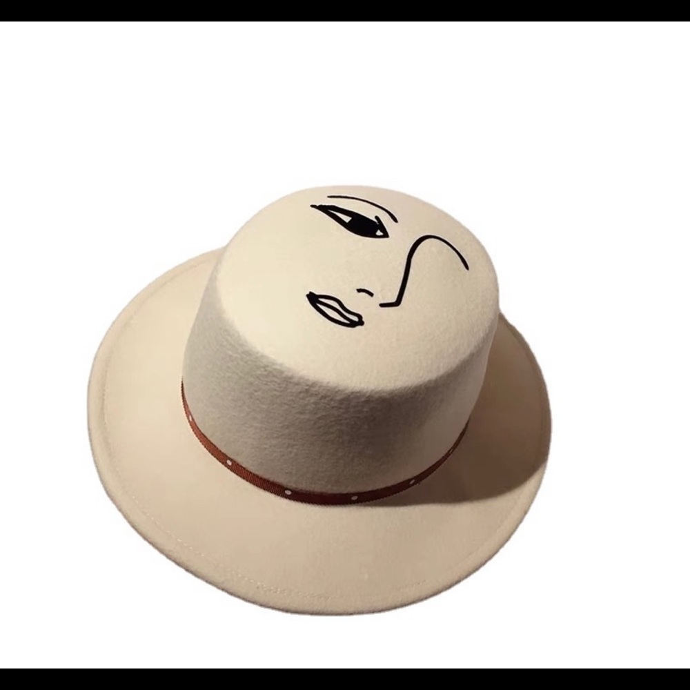 100% wool Brown color face design flat top Fedora hat - Picture 9 of 9